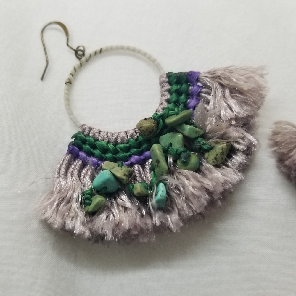 Anthropologie Tassel Bloom Hoops Stone Earrings